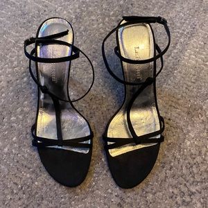 LK Bennett Black Silk Strappy Ankle Heels